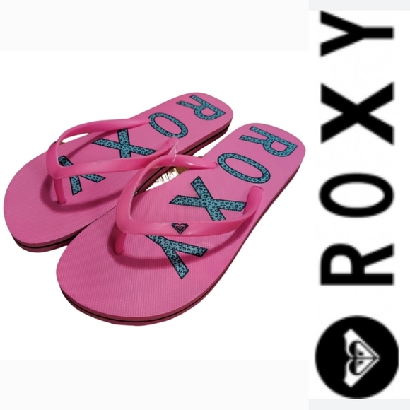 Roxy Shoes - Roxy Starfish V Pink/Gray Leopard Logo Flip Flops NWOT